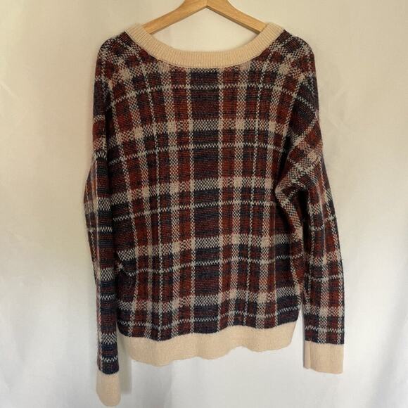 Banana Republic Plaid V-Neck Sweater S Wool Blend Red & Beige women's fall - Picture 7 of 7
